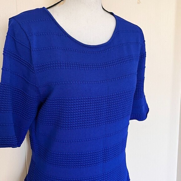 Eliza J Dress Womens XL Royal Blue 3/4 Sleeve Textured Fit-N-Flare Mini Rib Trim - Picture 4 of 13